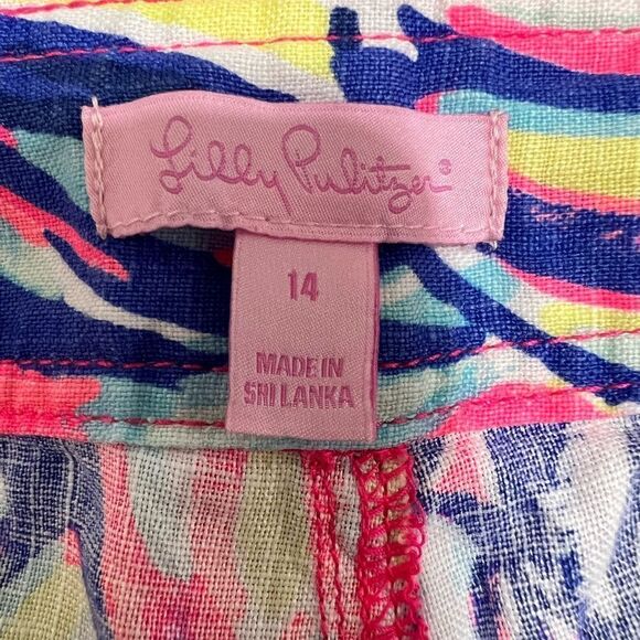 Lily Pulitzer Pants Pink Linen Galley Pants In Tiki Print Size 14 - Picture 3 of 14
